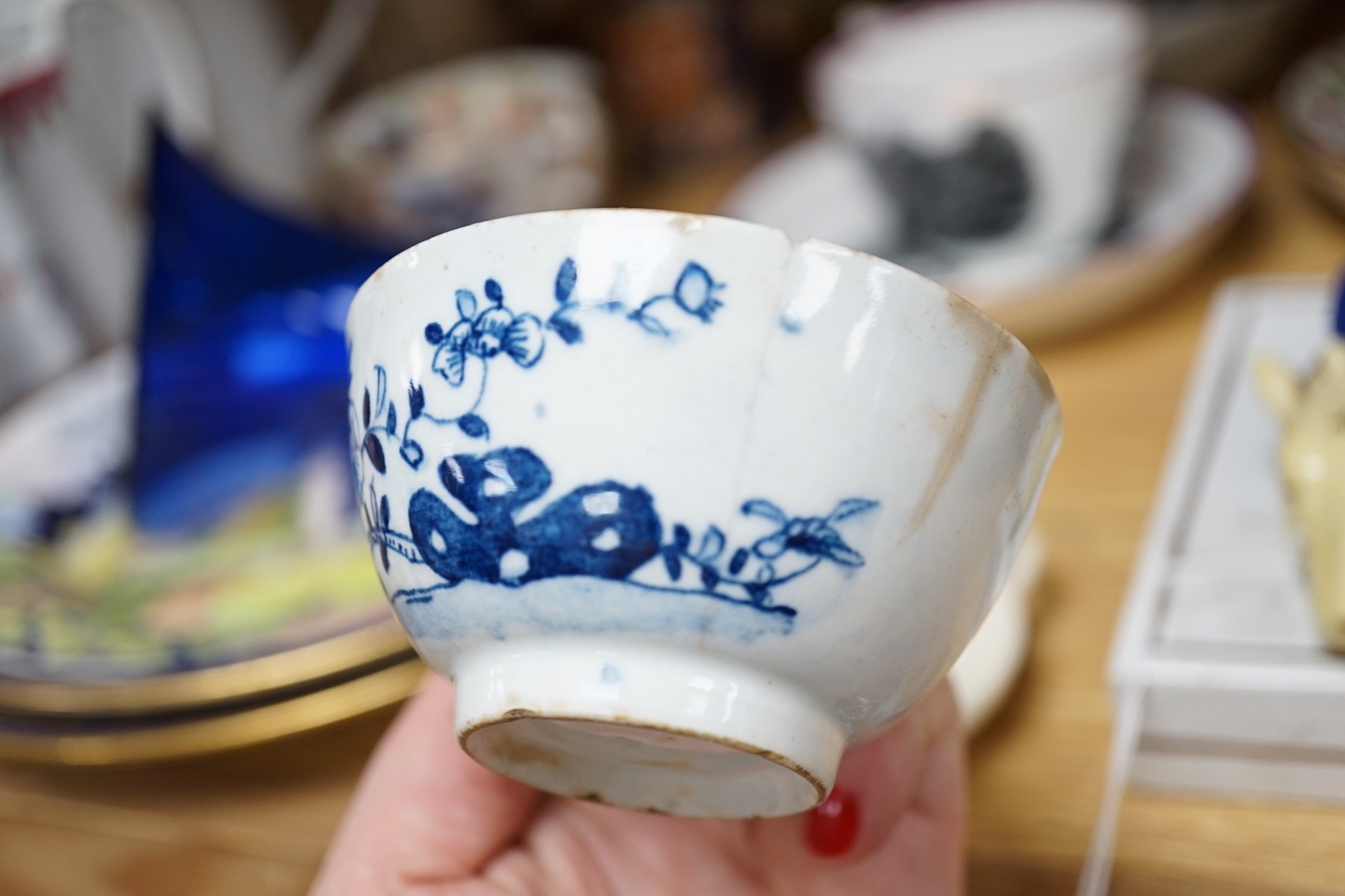 A collection of late 18th/19th century English ceramic teapots, cabinet cups, a jug, dishes and plates etc